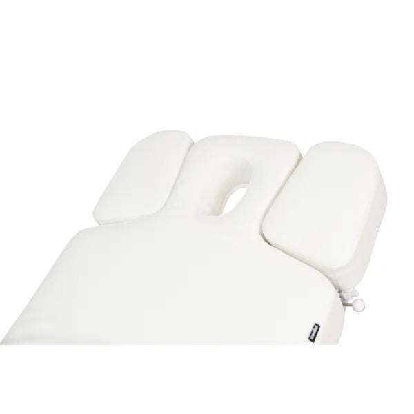 Beheizbare Massageliege: Bedienfeld mit LED-Display (60°C) und beleuchteten Knöpfen am braunen Bezug.