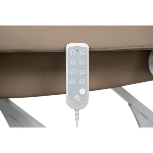 Beheizbare Massageliege Fernbedienung mit LED-Bedienfeld, 8 Tasten, weißes Gehäuse, Handsteuerung.