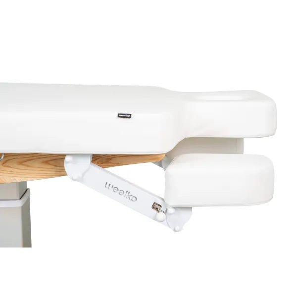 Elektrische Massageliege mit Heizfunktion und LED, 3 Motoren, Fernbedienung, Sockel aus Naturmassivholz im Wellnessraum