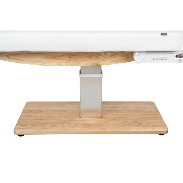 Elektrische Massageliege mit Heizfunktion und LED, 3 Motoren, Fernbedienung, Sockel aus Naturmassivholz im Wellnessraum
