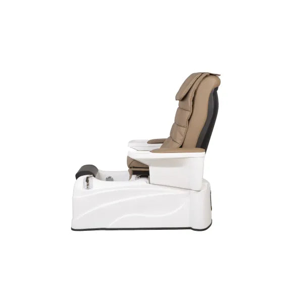 Beigefarbener Luxus-Pediküre-Stuhl mit Waschbecken, Shiatsu-Massagesystem und Fußwanne