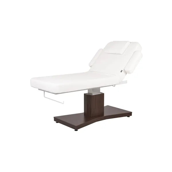 Elektrische Massageliege mit 1 Motor, Massagetisch Goid, Behandlungsliege in Weiß mit Holzsockel – Goid Shop