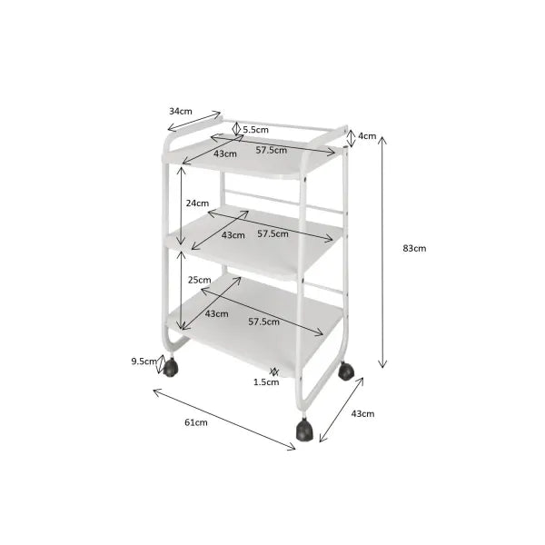 Wooden rolling cosmetic cart with three shelves for beauty studios and hair salons