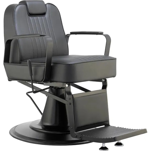 Barber stuhl in Schwarz mit eleganter Polsterung, Herren Friseurstuhl Spike, Barbershop stuhl mit Chrombasis und edlen Edelstahlarmen