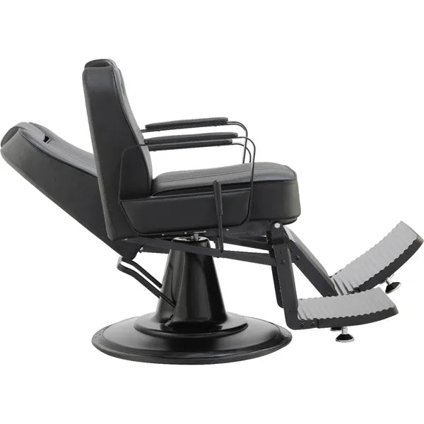 Barber stuhl in Schwarz mit eleganter Polsterung, Herren Friseurstuhl Spike, Barbershop stuhl mit stabiler Chrombasis