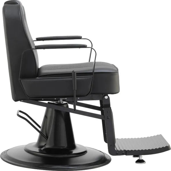 Barber stuhl in Schwarz mit eleganter Polsterung, Herren Friseurstuhl Spike, Barbershop stuhl mit stabilem Chromfuß und schwarzem Finish.