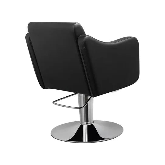 Friseurstuhl in eleganter Schwarz-Farbe, Luxuriöser Friseur stuhl Petal mit hochwertiger Polsterung und Chromfuß.