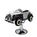 Kids' Shelby-style car barber chair on a hydraulic, height-adjustable pedestal.