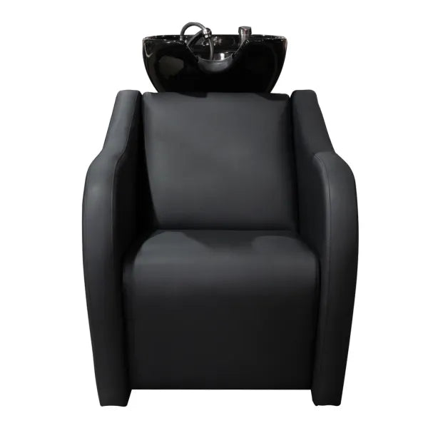 Velaris-Air Rückwärtswaschbecken in Schwarz mit elektrisch verstellbarer Fußstütze und Massagefunktion.
