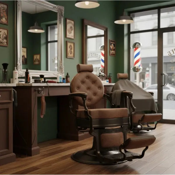 Barber stuhl in Altbraun und Schwarz, Herren Friseurstuhl Buzz, Barbershop stuhl - Tiptop - Einrichtung