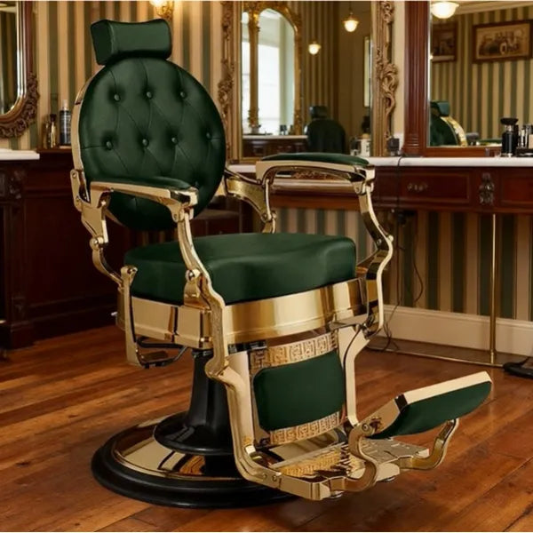 Barber stuhl in Grün-Gold, Herren Friseurstuhl Buzz, Stilvoller Barbershop stuhl - Tiptop - Einrichtung