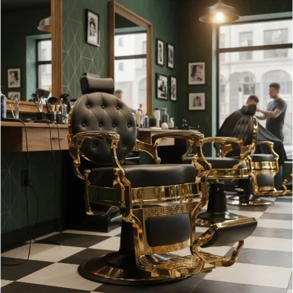 Barber stuhl in Gold – Schwarz, Herren Friseurstuhl Buzz, Barbershop stuhl - Tiptop - Einrichtung
