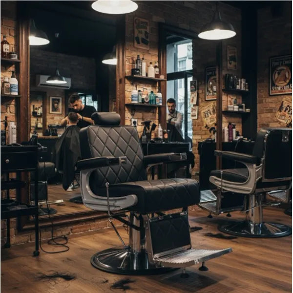 Barber stuhl in Schwarz mit Aluminiumstruktur, Herren Friseurstuhl Taper, Barbershop stuhl - Tiptop - Einrichtung