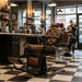 Barber stuhl in Schwarz – Dunkelbraun mit hochwertiger Polsterung, Herren Friseurstuhl Buzz, Barbershop stuhl - Tiptop - Einrichtung