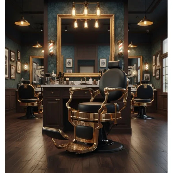 1x Vorwärtswaschbecken friseur Ban - 1x Barber stuhl Shor in Schwarz-Gold - Tiptop - Einrichtung