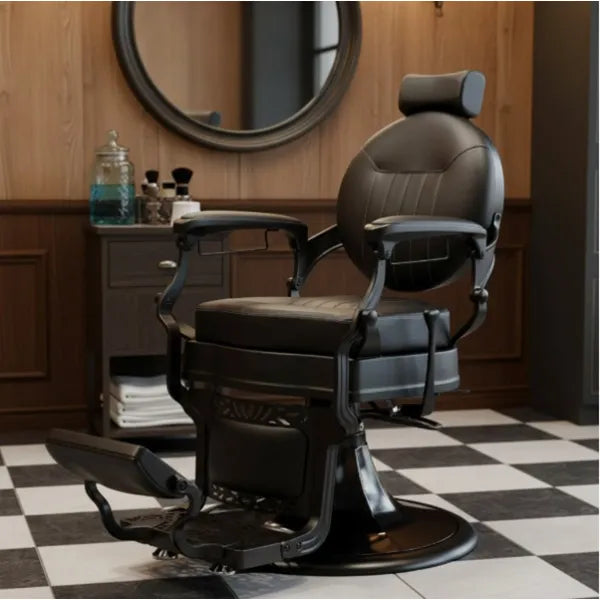 Barber stuhl in Schwarz, Herren Friseurstuhl Caesar, Luxuriöser Barbershop stuhl - Tiptop - Einrichtung