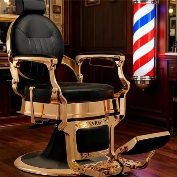 Barber stuhl in Gold und Schwarz, Herren Friseurstuhl Caesar, Hochwertiger Barbershop stuhl - Tiptop - Einrichtung