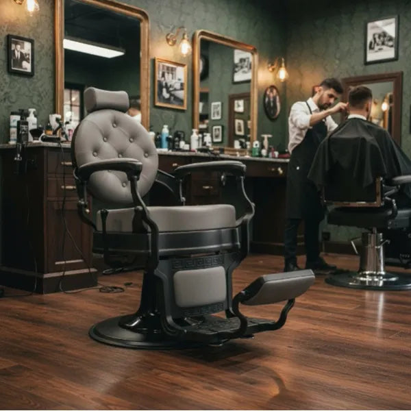Barber stuhl mit schwarzem und grauem Design, Herren Friseurstuhl Buzz, Barbershop stuhl - Tiptop - Einrichtung