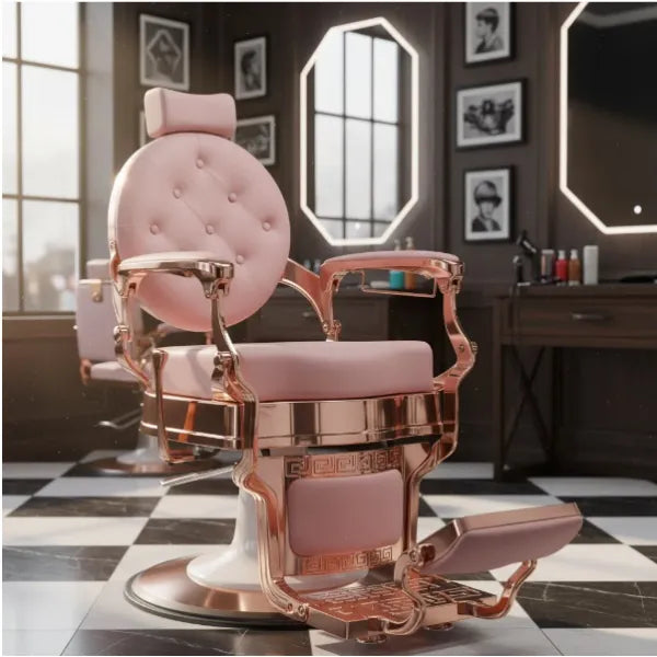 Barber stuhl in Rosegold mit eleganter Polsterung, Herren Friseurstuhl Buzz, Barbershop stuhl - Tiptop - Einrichtung