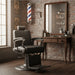 Eleganter Barber stuhl in Schwarz, Herren Friseurstuhl Crest mit verstellbarem Fußstütze für optimalen Komfort im Barbershop.