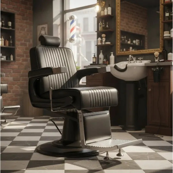 Schwarzer Friseurstuhl Barbershop-Stuhl mit verstellbarer Rückenlehne, Kopfstütze, verstellbarer Fußstütze und Hydraulik