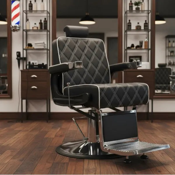 Barber stuhl in stilvollem Schwarz, Herren Friseurstuhl Temple, Barbershop stuhl - Tiptop - Einrichtung