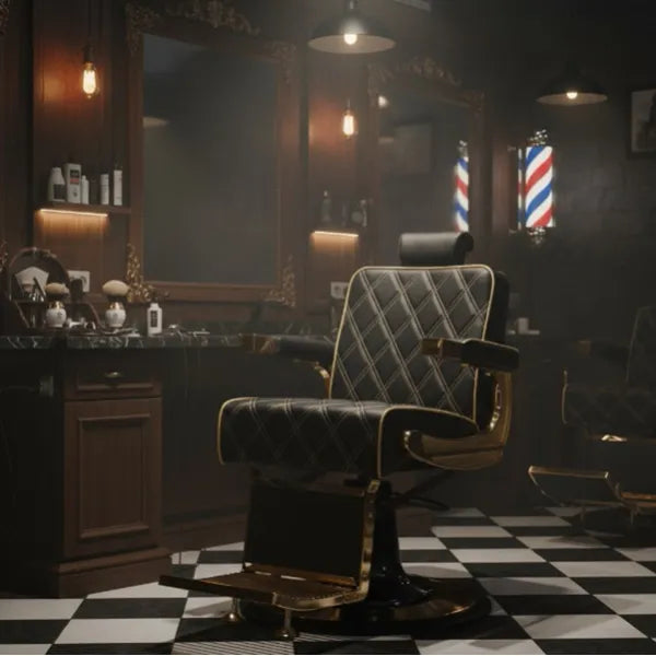 Barber stuhl in Gold und Schwarz, Herren Friseurstuhl Crew, Luxuriöser Barbershop stuhl - Tiptop - Einrichtung