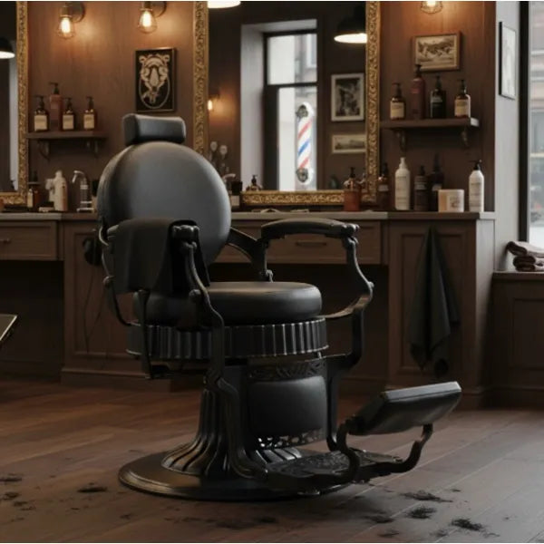 Eleganter 3er-Set Barber stuhl in Schwarz, Herren Friseurstuhl Blaze, ideal für modernen Barbershop-Luxus.