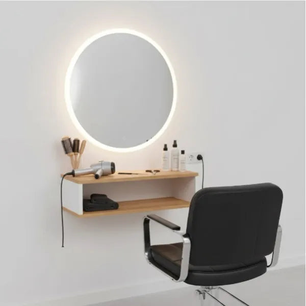 Friseur Bedienplatz mit LED-Beleuchtung und Eiche Abstellfläche, Friseurarbeitsplatz Tana - Tiptop - Einrichtung