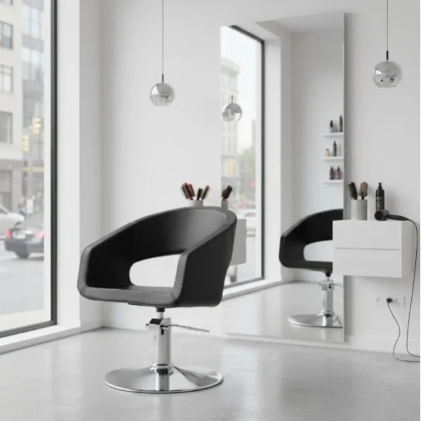 Friseurstuhl in eleganter Schwarz-Farbe, Luxuriöser Friseur stuhl Boho mit Runder Fuß - Tiptop - Einrichtung