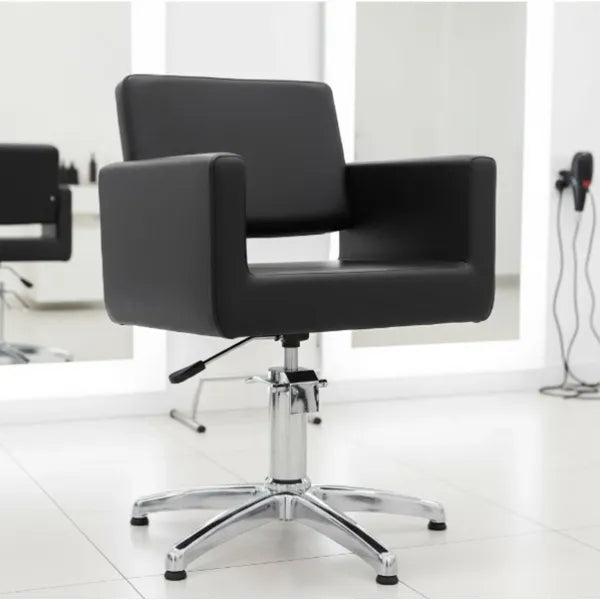 Friseurstuhl in eleganter Schwarz-Farbe, Luxuriöser Friseur stuhl Chic E mit Aluminium-Kreuzfuß - Tiptop - Einrichtung