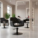 Friseurstuhl in eleganter Schwarz-Farbe mit Schwarzer runder Fuß, Luxuriöser Friseur stuhl Whim R - Tiptop - Einrichtung