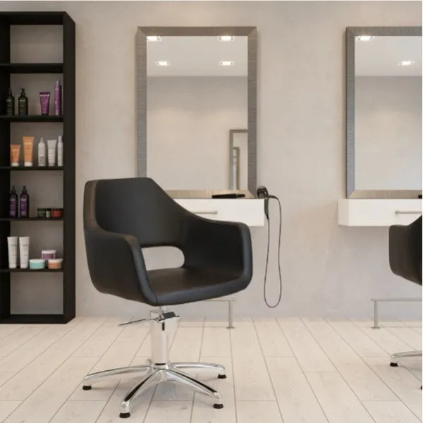Friseurstuhl in eleganter Schwarz-Farbe, Luxuriöser Friseur stuhl Whim - Tiptop - Einrichtung