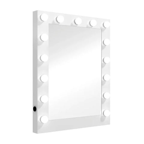 Schminktisch-Set mit Spiegel Emily-Remi: LED-Spiegel (15 LEDs +2), Metallrahmen, Doppel-USB, 6000K