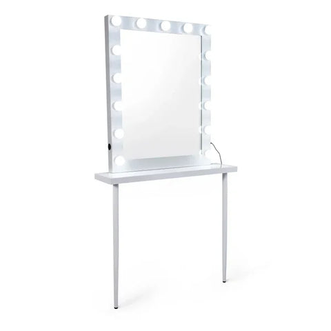 Schminktisch-Set mit Spiegel Emily-Remi, LED-Spiegel (6000K, CRI 80), Metallrahmen, USB-Port, weiß