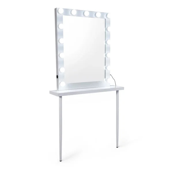 Schminktisch-Set mit Spiegel Emily-Remi, LED-Spiegel (6000K, CRI 80), Metallrahmen, USB-Port, weiß