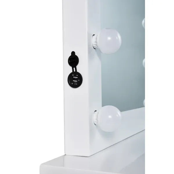 Schminktisch Set mit Spiegel Emily-Remi: LED-Beleuchtung, Metallrahmen, USB-Doppelausgang, 6000K, CRI: 806, DC12