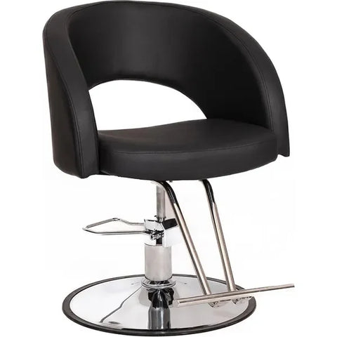 Luxuriöser 3er set Friseurstuhl in eleganter Schwarz-Farbe, Sarahm mit verchromter Metallbasis für Frisursalons.