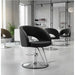 Luxuriöser 3er set Friseurstuhl in eleganter Schwarz-Farbe, Sarahm mit verchromter Metallbasis für Frisursalons.