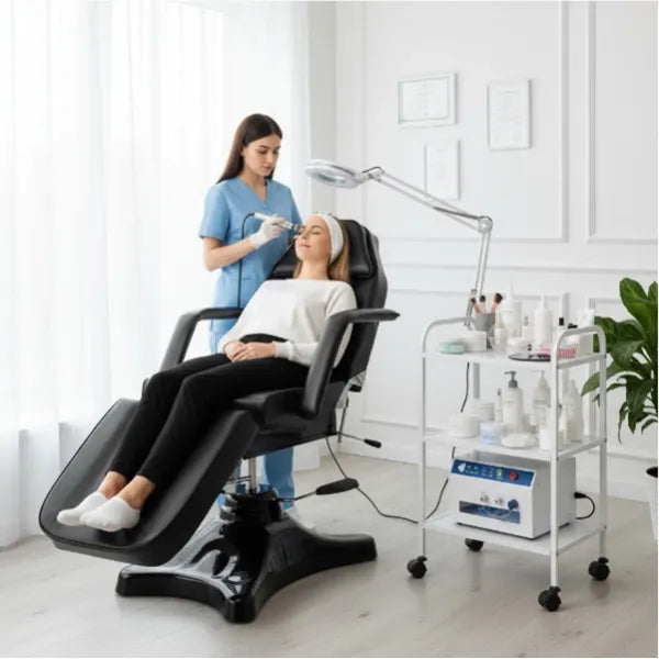 Drehbare Hydraulik Kosmetikliege, Kosmetikstuhl Sart in Weiß, Behandlungsliege mit verstellbarer Rückenlehne - Tiptop - Einrichtung