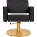 Friseurstuhl Flirty: eleganter Profi-Friseurstuhl mit Hydraulikpumpe, schwarzes Leder, goldene Rundbasis