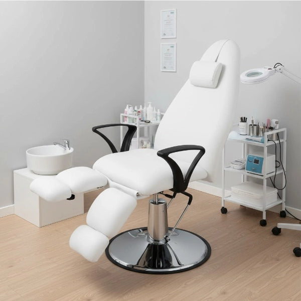 Drehbarer Fußpflegestuhl Sol mit hydraulischer Höhenverstellung, Pediküre Stuhl in Weiß - Tiptop - Einrichtung