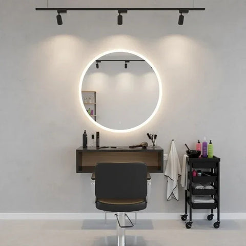 Friseur Bedienplatz mit LED-Beleuchtung und Regalaufbewahrung, Schwarz, Friseurarbeitsplatz Traz - Tiptop - Einrichtung