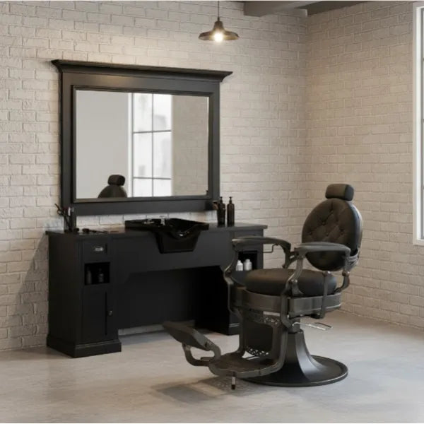Friseur Vorwärtswaschbecken, Barbershop Bedienplatz 3B William – Herren Friseurstuhl, Barberstuhl Vintage Clint - Tiptop - Einrichtung