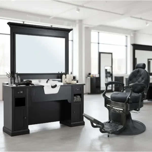 Friseur Vorwärtswaschbecken, Barbershop Bedienplatz 3B William – Herren Friseurstuhl, Barberstuhl Vintage Clint