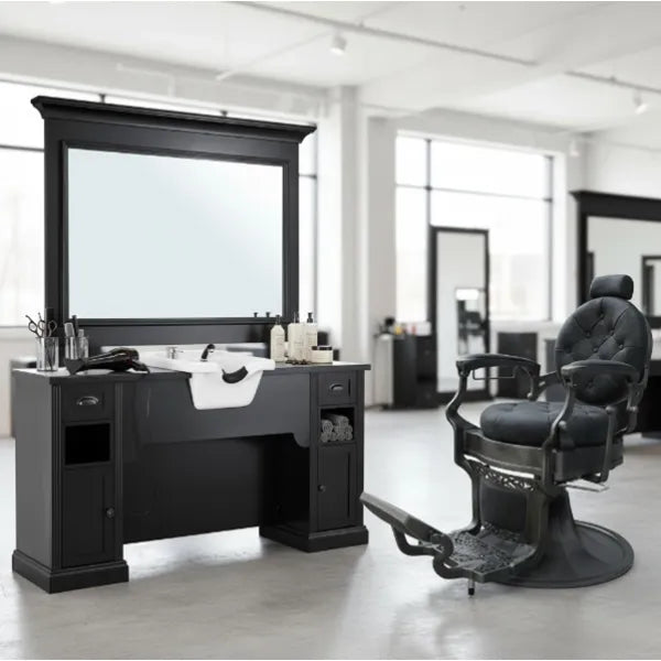 Friseur Vorwärtswaschbecken, Barbershop Bedienplatz 3B William – Herren Friseurstuhl, Barberstuhl Vintage Clint - Tiptop - Einrichtung