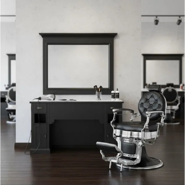 1x Friseur Bedienplatz 4B William – 1x Barber stuhl Kirk in Schwarz - Tiptop - Einrichtung