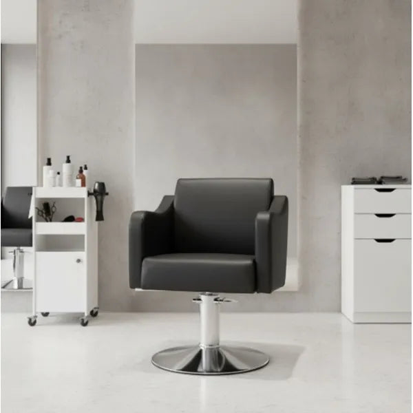 Friseurstuhl in eleganter Schwarz-Farbe, Luxuriöser Friseur stuhl Petal, perfekt für stilvolle Salons.