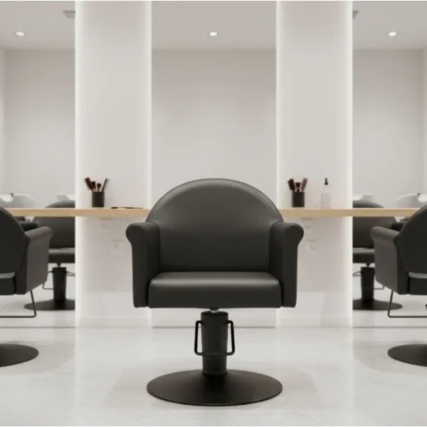Friseurstuhl in eleganter Schwarz-Farbe, Luxuriöser Friseur stuhl Echo mit minimalistischen Linien für moderne Salons.
