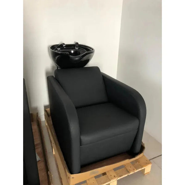 Ergonomisches Friseurwaschbecken Medi mit komfortablem Waschsessel in elegantem Schwarz - Tiptop - Einrichtung